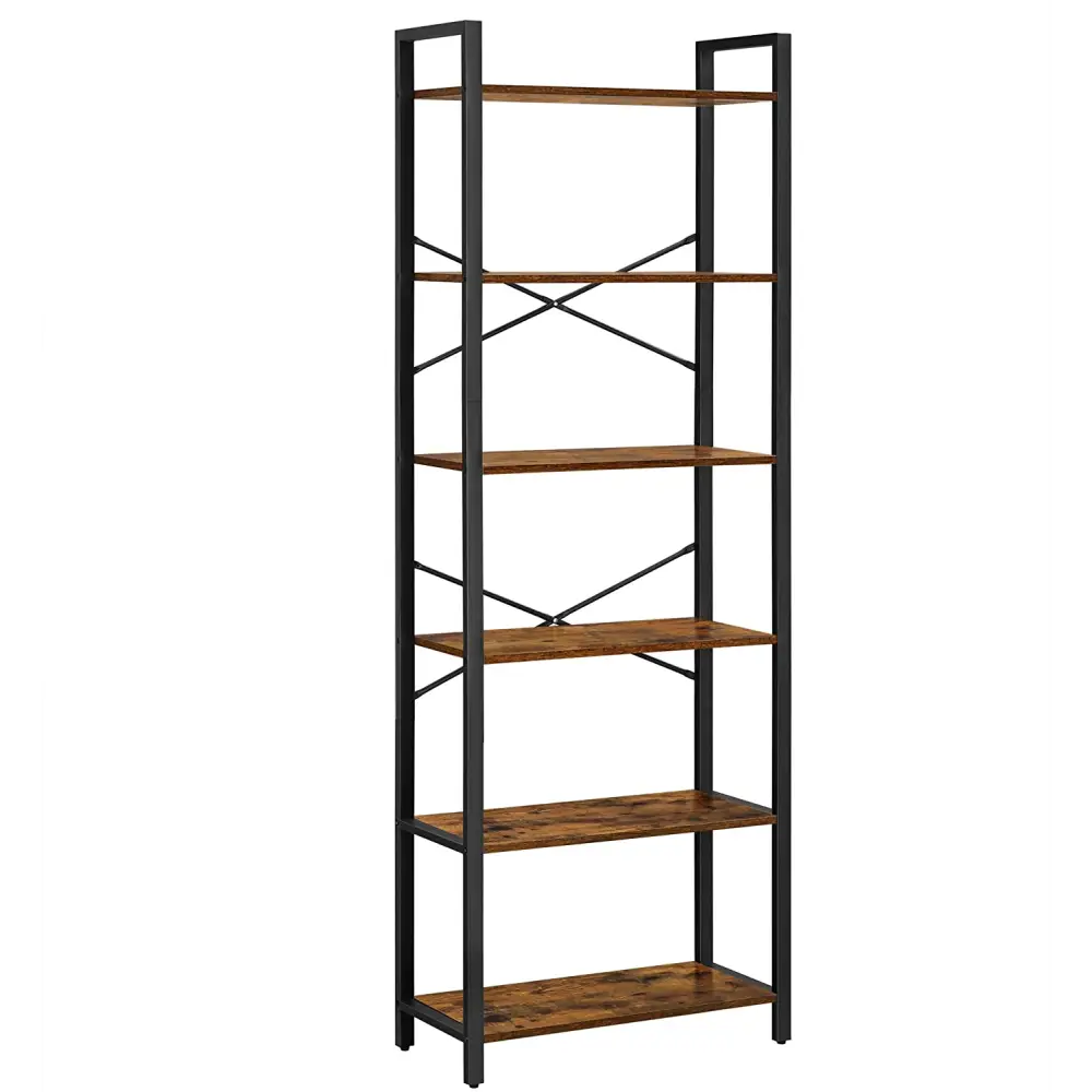 6-Tier Storage Rack with Industrial Style Steel Frame Rustic Brown and Black 186 cm High - Furniture > Living Room