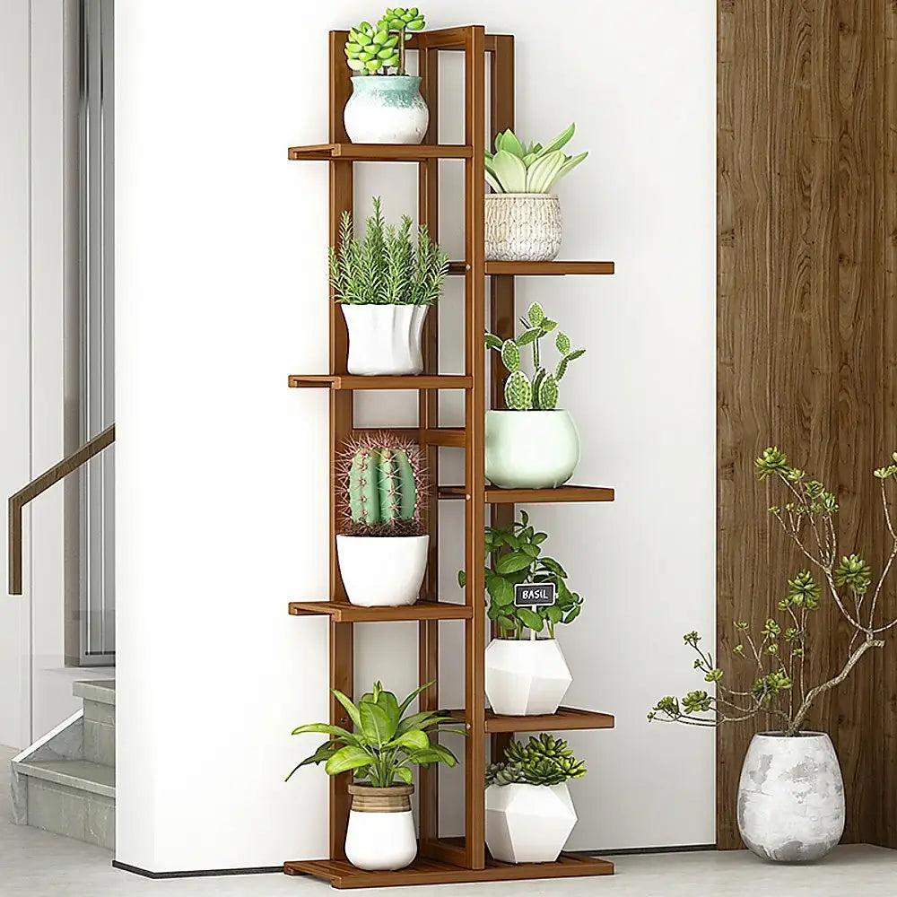 6 Tiers Vertical Bamboo Plant Stand Staged Flower Shelf Rack Outdoor Garden - Furniture > Office