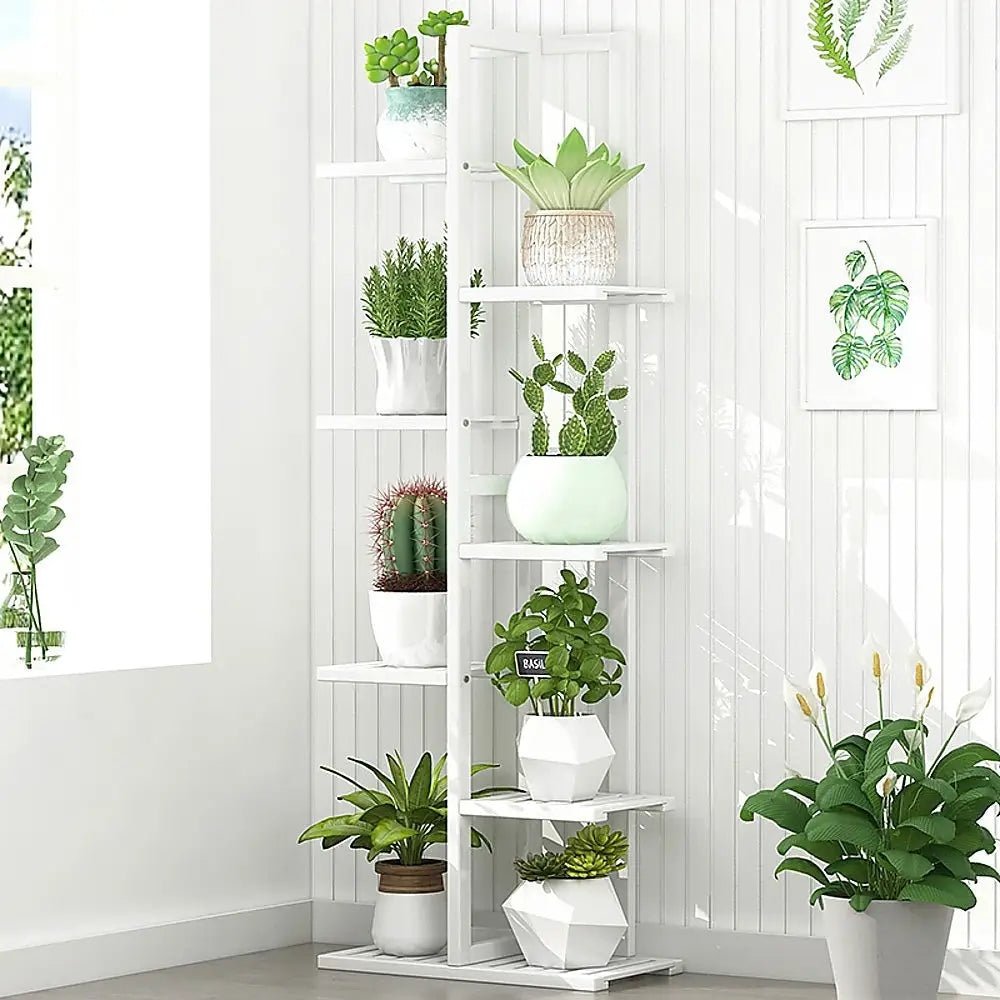 6 Tiers Vertical Bamboo Plant Stand Staged Flower Shelf Rack Outdoor Garden - Furniture > Office