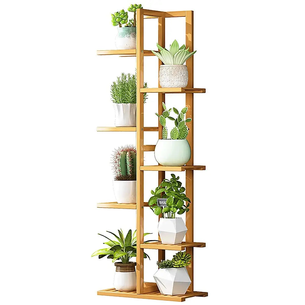 6 Tiers Vertical Bamboo Plant Stand Staged Flower Shelf Rack Outdoor Garden - Furniture > Office