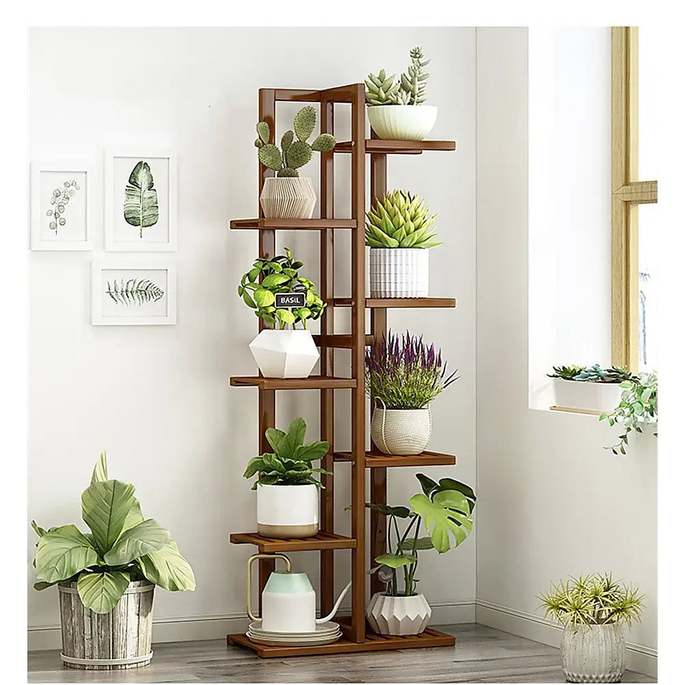 6 Tiers Vertical Bamboo Plant Stand Staged Flower Shelf Rack Outdoor Garden - Furniture > Office