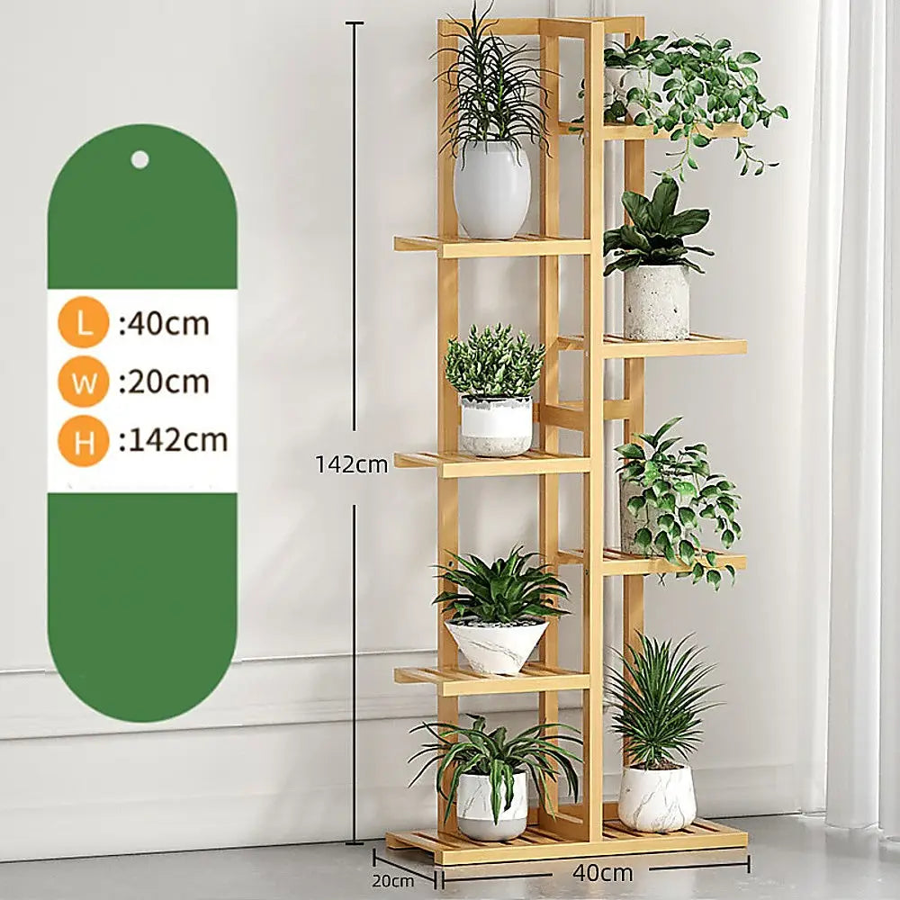 6 Tiers Vertical Bamboo Plant Stand Staged Flower Shelf Rack Outdoor Garden - Furniture > Office