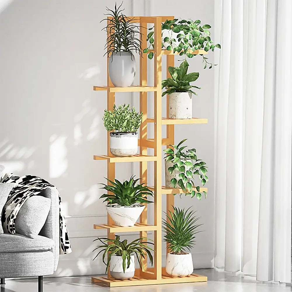 6 Tiers Vertical Bamboo Plant Stand Staged Flower Shelf Rack Outdoor Garden - Furniture > Office