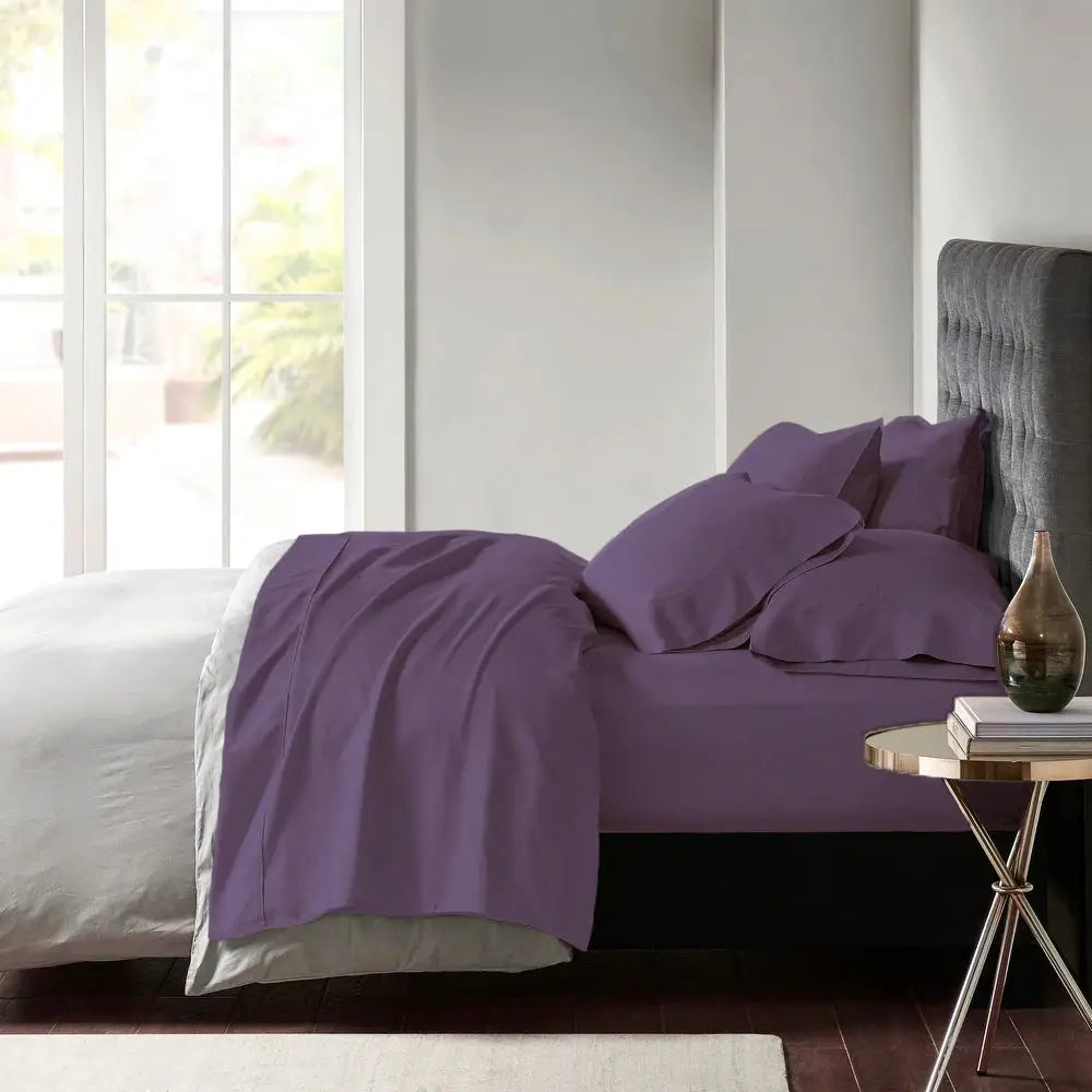 600 TC Egyptian Cotton Sateen Plum Sheet Set Deep Queen by Park Avenue - Home & Garden > Bedding > Bed Sheets