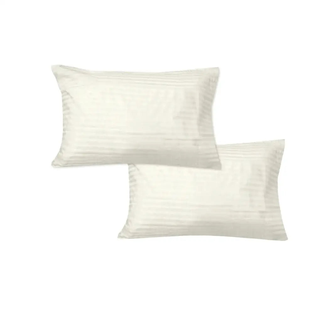600TC Pair of Wide Self Striped Standard Pillowcases Cream - Home & Garden > Bedding