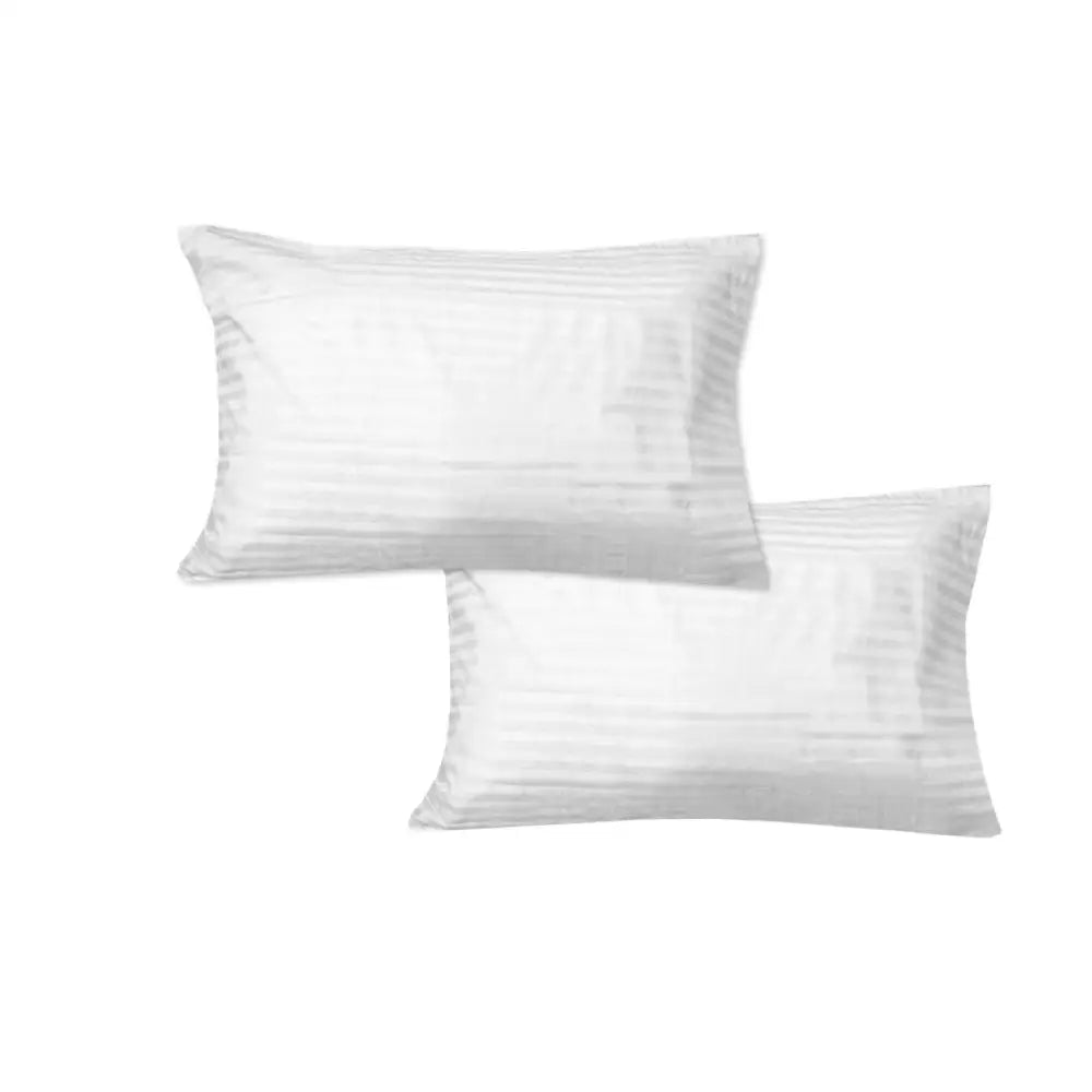 600TC Pair of Wide Self Striped Standard Pillowcases White - Home & Garden > Bedding