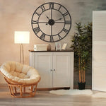 60cm Industrial Large Wall Clock Round Metal Wall Clocks Roman Numerals Style - Home & Garden > Decor