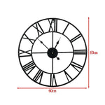 60cm Industrial Large Wall Clock Round Metal Wall Clocks Roman Numerals Style - Home & Garden > Decor