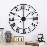 60cm Industrial Large Wall Clock Round Metal Wall Clocks Roman Numerals Style - Home & Garden > Decor