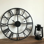 60cm Industrial Large Wall Clock Round Metal Wall Clocks Roman Numerals Style - Home & Garden > Decor