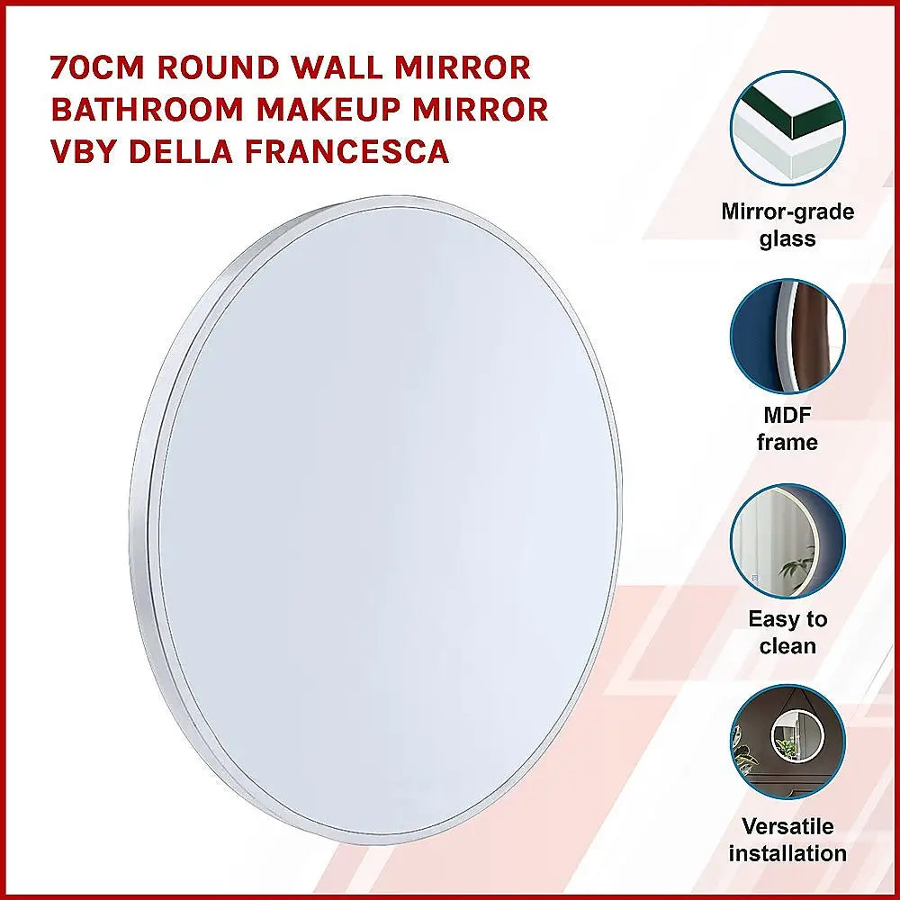 60cm Round Wall Mirror Bathroom Makeup Mirror by Della Francesca - Home & Garden > Bathroom Accessories