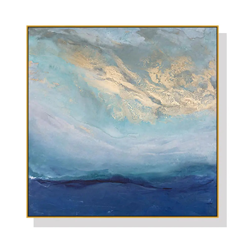 60cmx60cm Abstract gold blue square size Gold Frame Canvas Wall Art - Home & Garden > Wall Art