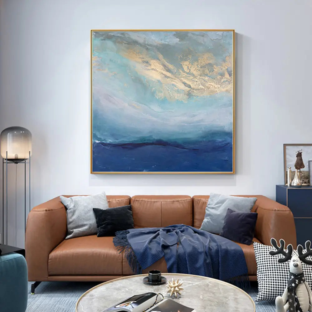 60cmx60cm Abstract gold blue square size Gold Frame Canvas Wall Art - Home & Garden > Wall Art