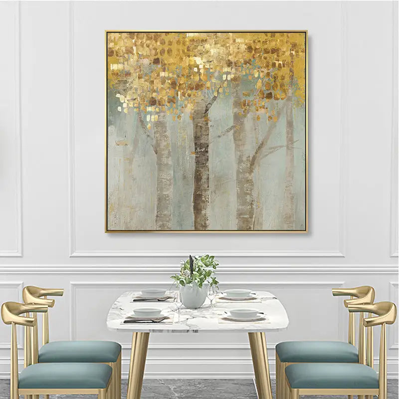 60cmx60cm Golden Leaves 2 Sets Gold Frame Canvas Wall Art - Home & Garden > Wall Art