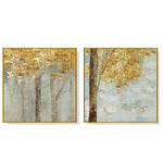 60cmx60cm Golden Leaves 2 Sets Gold Frame Canvas Wall Art - Home & Garden > Wall Art