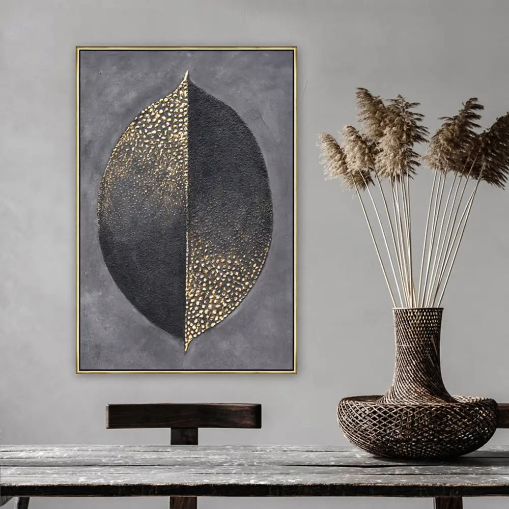 60X90cm Golden Dichotomy Gold Framed Hand Painted Canvas Wall Art - Home & Garden > Wall Art