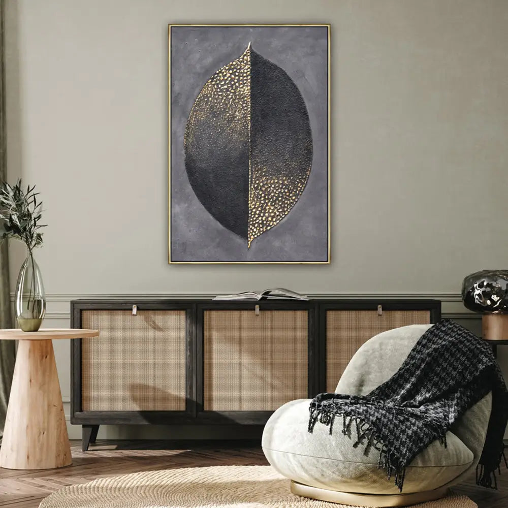 60X90cm Golden Dichotomy Gold Framed Hand Painted Canvas Wall Art - Home & Garden > Wall Art