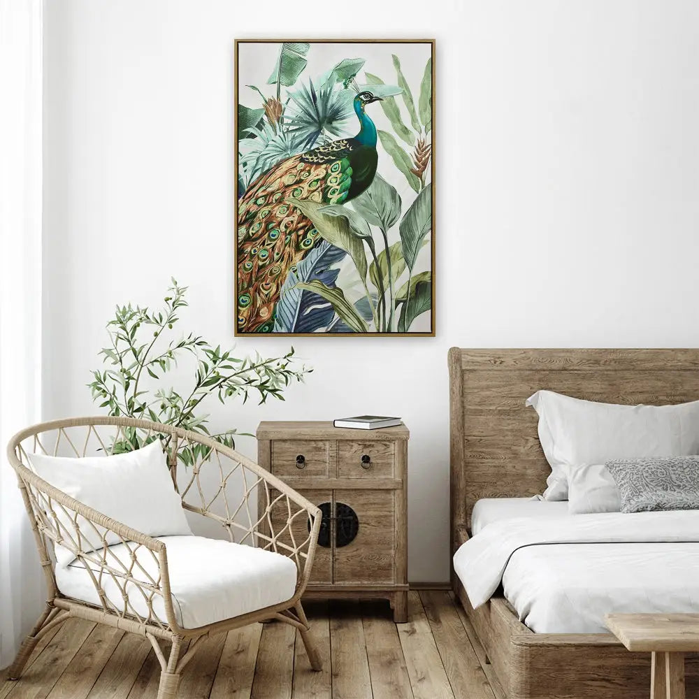 60X90cm Golden Plume Dark Wood Framed Canvas Wall Art - Home & Garden > Wall Art