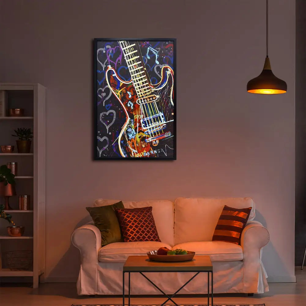 60X90cm Neon Serenade Black Framed Hand Painted LED Wall Art - Home & Garden > Wall Art