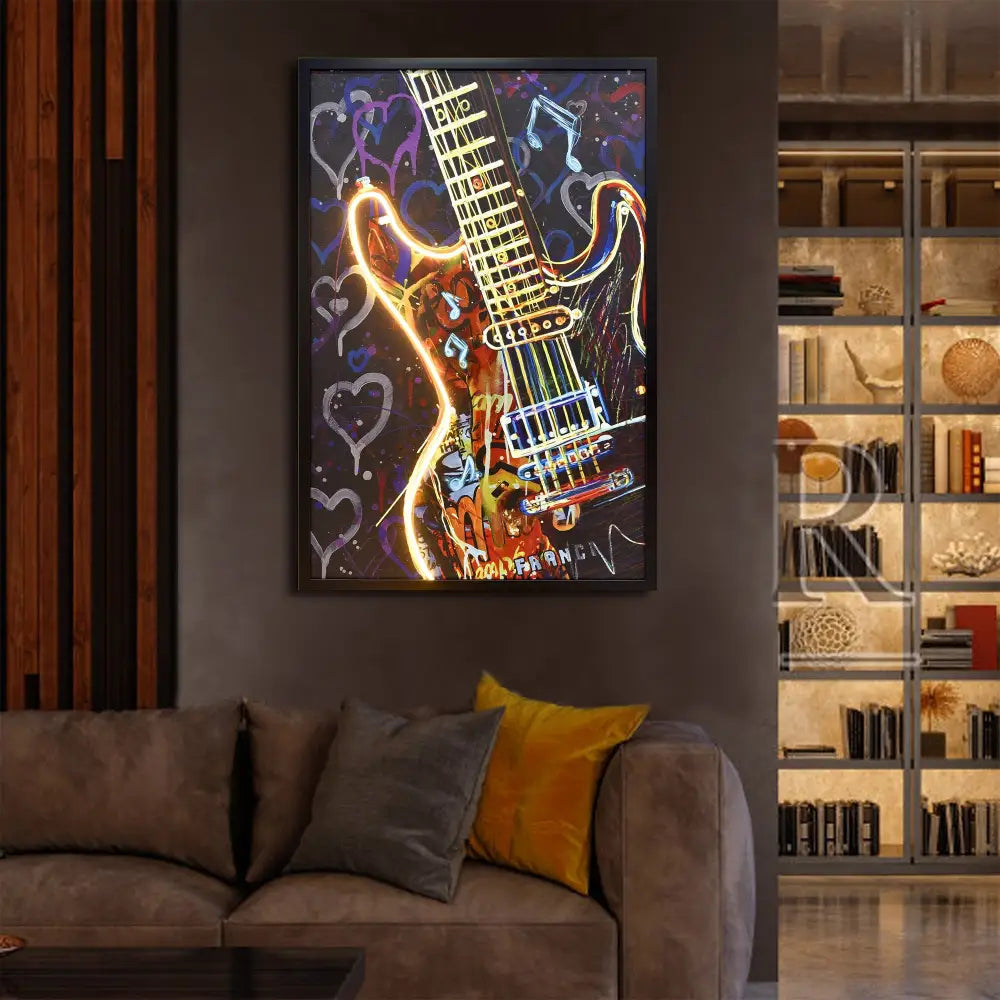 60X90cm Neon Serenade Black Framed Hand Painted LED Wall Art - Home & Garden > Wall Art