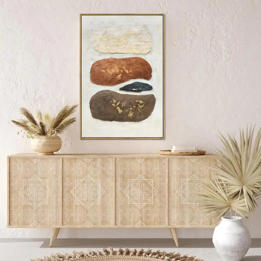 60X90cm Pebble Mosaic Dark Wood Framed Hand Painted Canvas Wall Art - Home & Garden > Wall Art