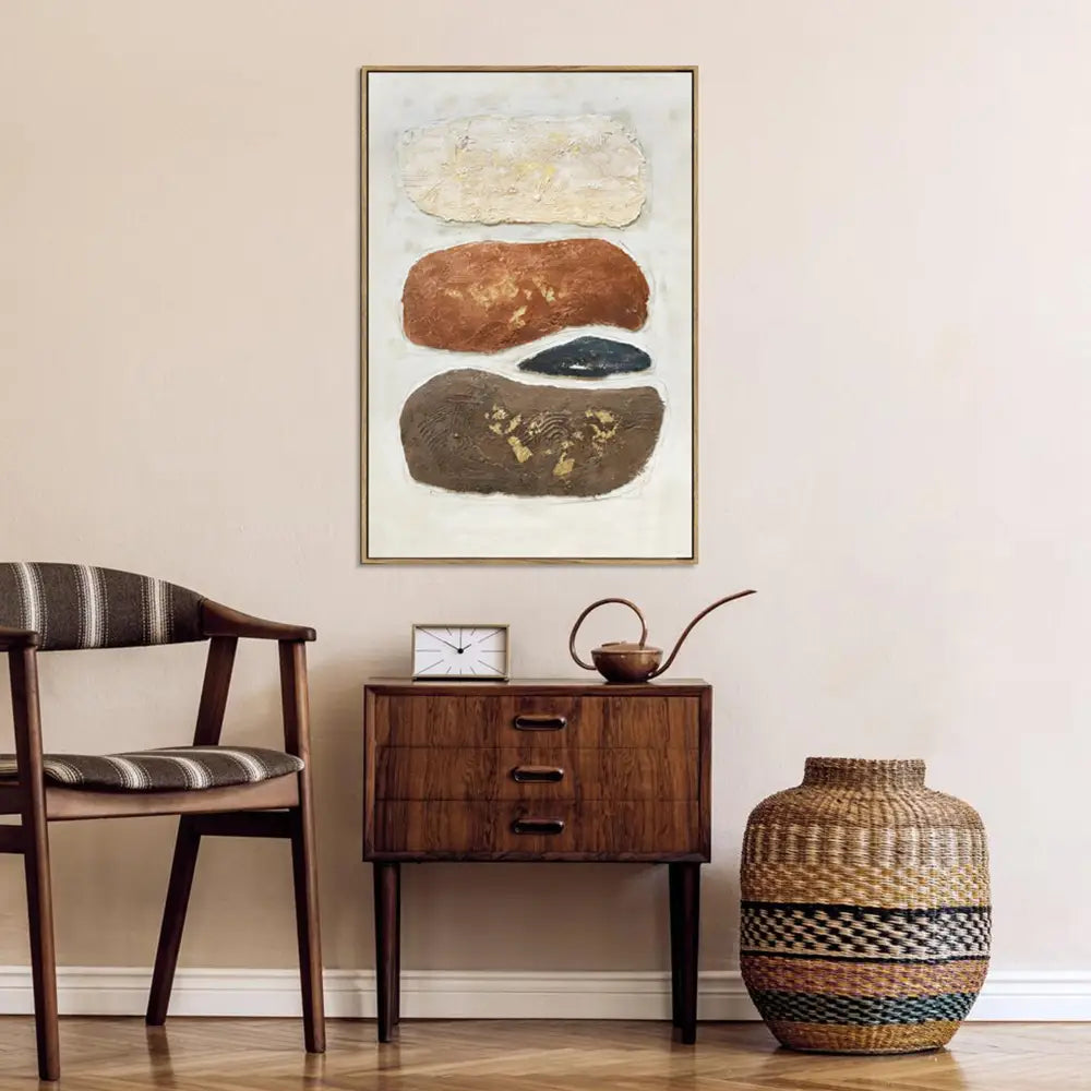 60X90cm Pebble Mosaic Dark Wood Framed Hand Painted Canvas Wall Art - Home & Garden > Wall Art