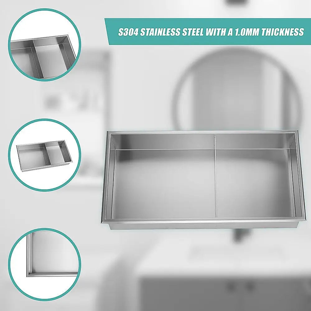 641 x 336 x 101mm Shower Niche Double Shelf Organizer No Tile Needed in Stainless Steel Finish - Home & Garden > DIY >