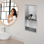 641 x 336 x 101mm Shower Niche Double Shelf Organizer No Tile Needed in Stainless Steel Finish - Home & Garden > DIY >