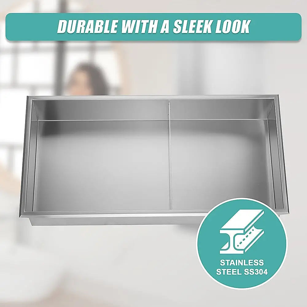 641 x 336 x 101mm Shower Niche Double Shelf Organizer No Tile Needed in Stainless Steel Finish - Home & Garden > DIY >