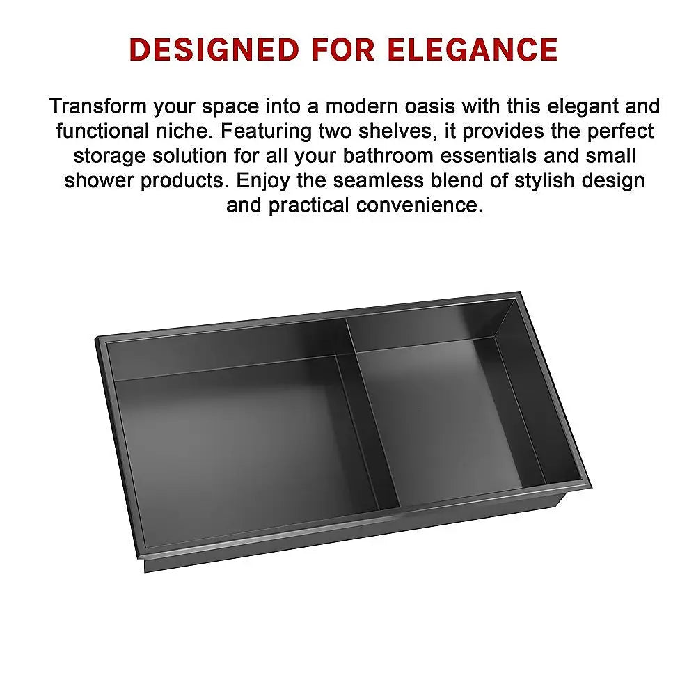 641 x 336 x 101mm Shower Niche Double Shelf Organizer No Tile Needed in Black - Home & Garden > DIY > Kitchen &