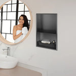 641 x 336 x 101mm Shower Niche Double Shelf Organizer No Tile Needed in Black - Home & Garden > DIY > Kitchen &