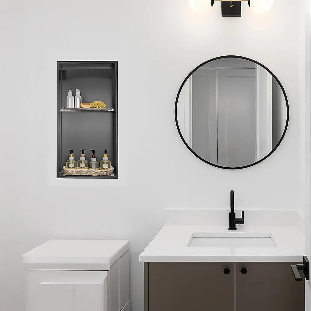 641 x 336 x 101mm Shower Niche Double Shelf Organizer No Tile Needed in Black - Home & Garden > DIY > Kitchen &