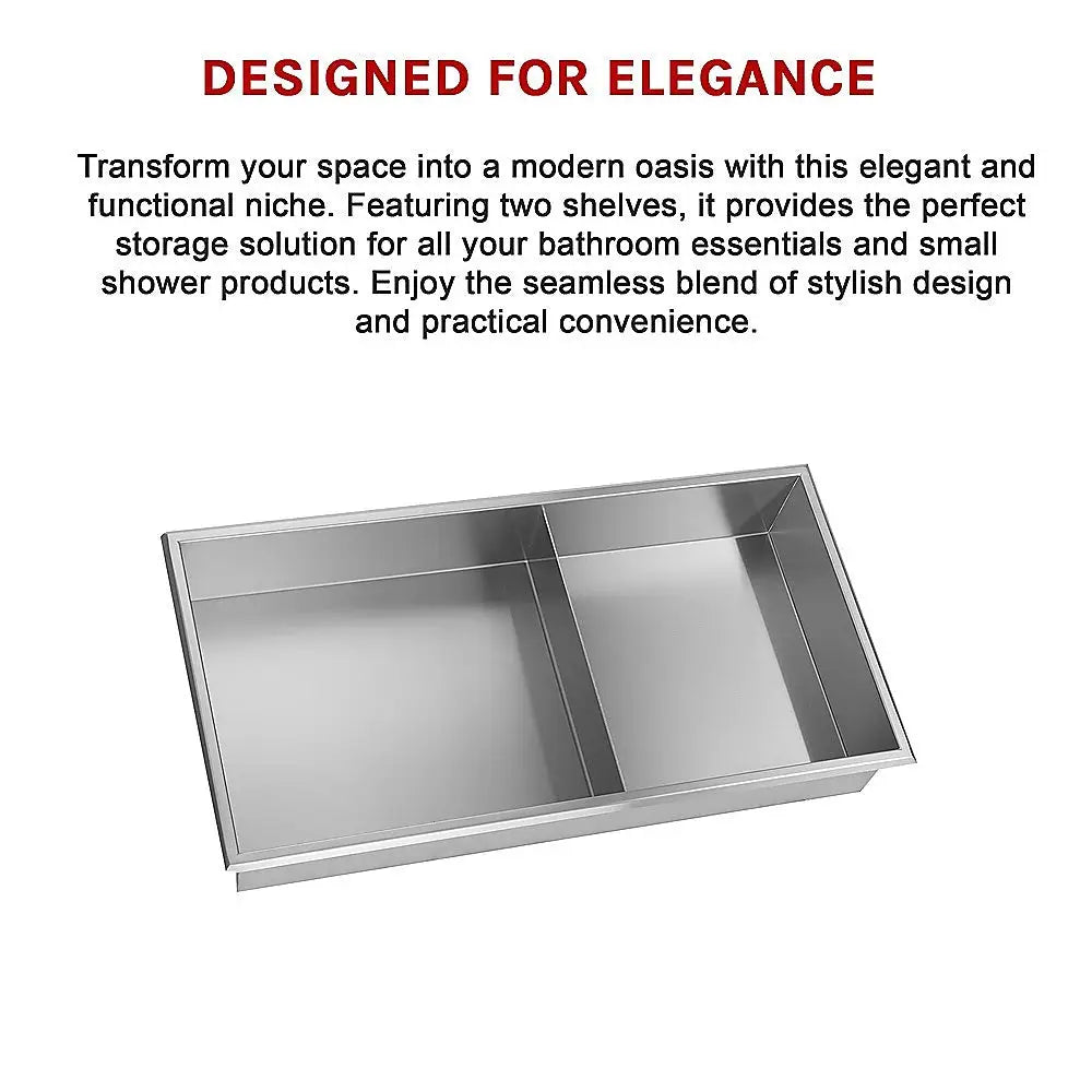 641 x 336 x 101mm Shower Niche Double Shelf Organizer No Tile Needed in Stainless Steel Finish - Home & Garden > DIY >