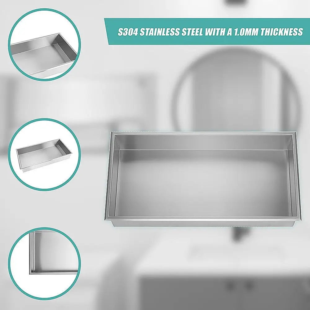 641 x 336 x 101mm Shower Niche Single Shelf Organizer No Tile Needed in Stainless Steel - Home & Garden > DIY > Kitchen