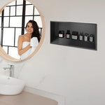 641 x 336 x 101mm Shower Niche Single Shelf Organizer No Tile Needed in Black - Home & Garden > DIY > Kitchen &