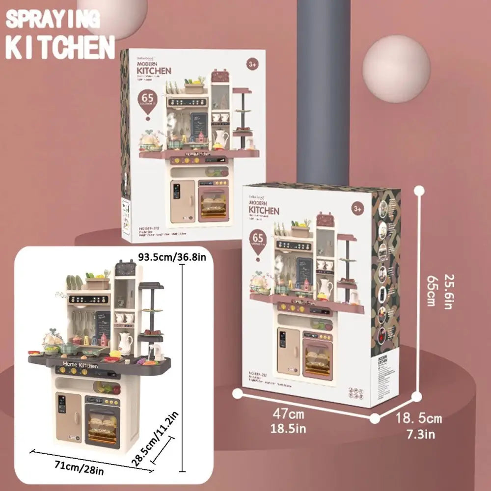65pcs 93cm Children Kitchen Kitchenware Play Toy Simulation Steam Spray Cooking Set Tableware Gift Blue Color - Home &
