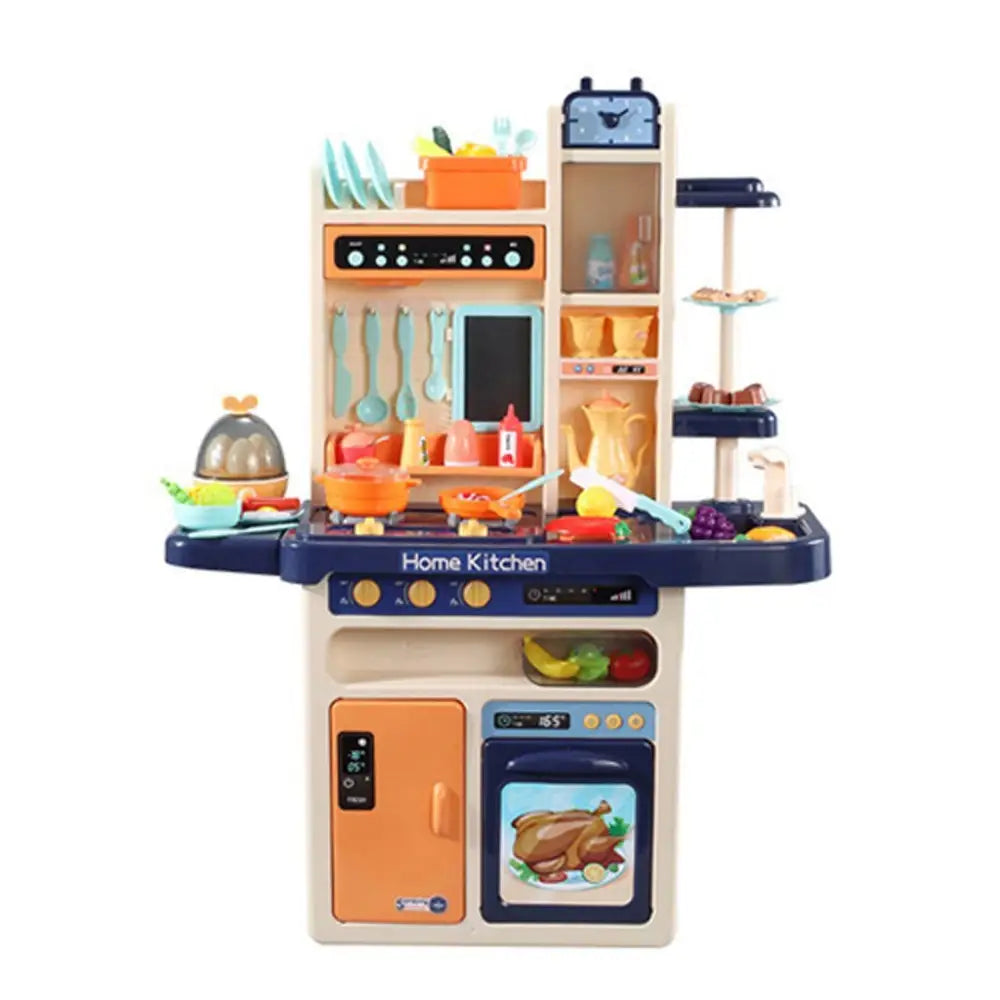 65pcs 93cm Children Kitchen Kitchenware Play Toy Simulation Steam Spray Cooking Set Tableware Gift Blue Color - Home &