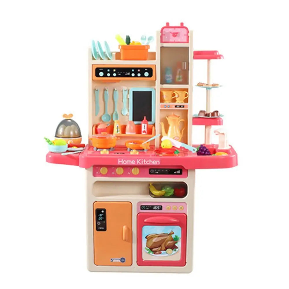 65pcs 93cm Children Kitchen Kitchenware Play Toy Simulation Steam Spray Cooking Set Tableware Gift Blue Color - Home &