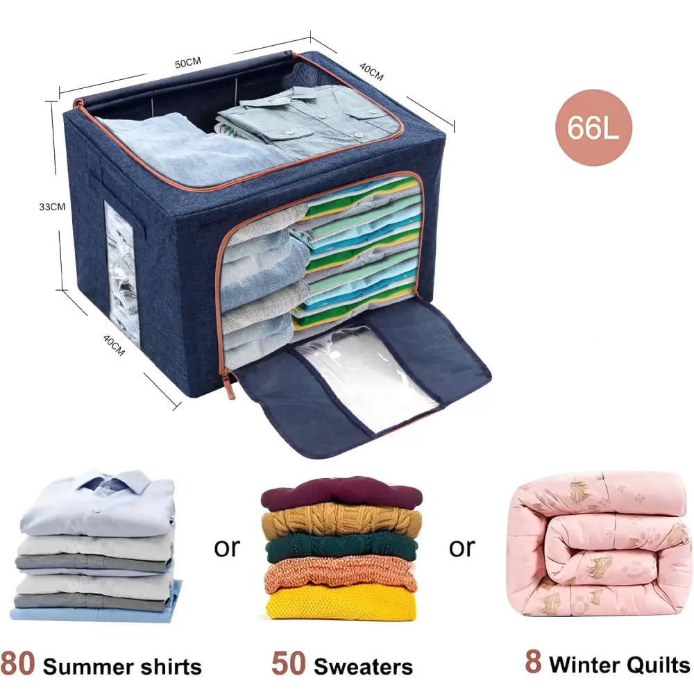 66L Cloth Storage Box Closet Organizer Storage Bags Clothes Storage Bags Wardrobe Organizer Idea Grey Blue - Home &