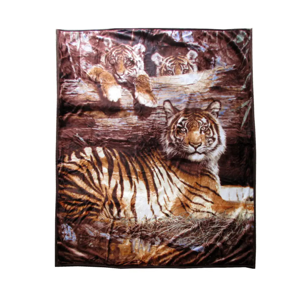 675gsm 2 Ply 3D Print Faux Mink Blanket Queen 200x240 cm Tiger Family - Home & Garden > Bedding