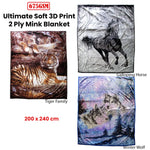 675gsm 2 Ply 3D Print Faux Mink Blanket Queen 200x240 cm Tiger Family - Home & Garden > Bedding