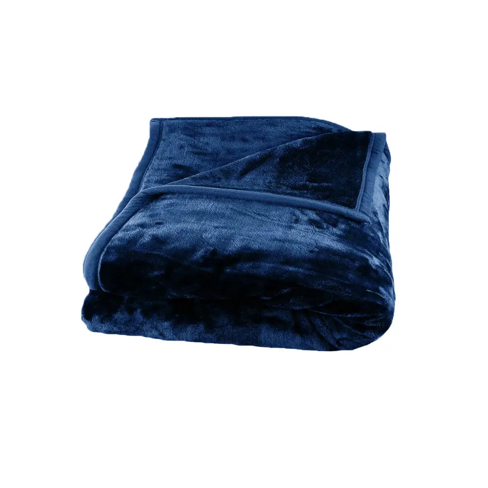 675gsm 2 Ply Solid Faux Mink Blanket Queen 200x240 cm Navy - Home & Garden > Bedding