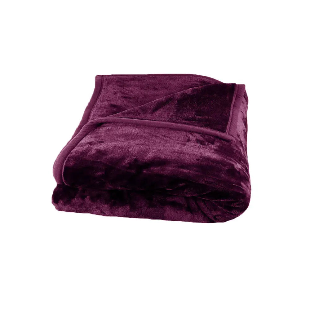 675gsm 2 Ply Solid Faux Mink Blanket Queen 200x240 cm Plum - Home & Garden > Bedding