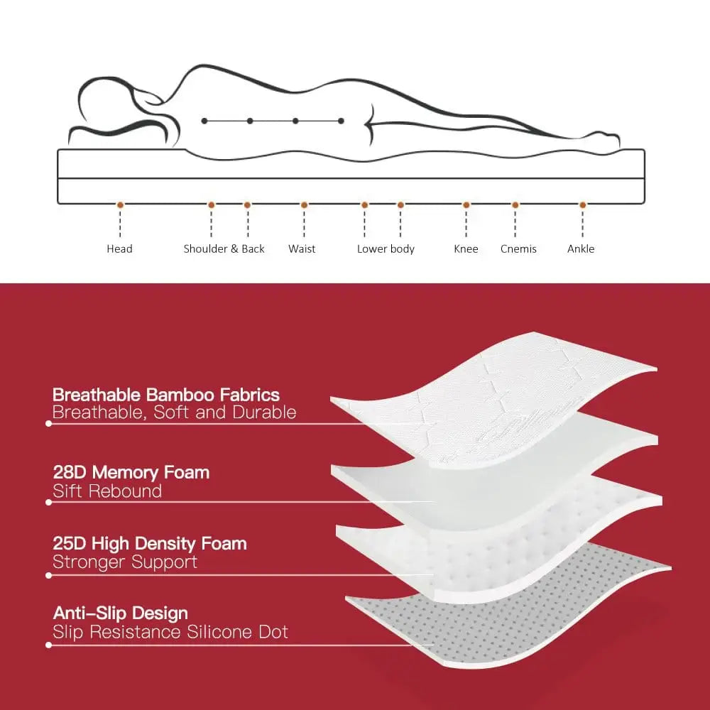 6cm Memory Foam Mattress Topper with Bamboo Cover - Double - Furniture > Mattresses > Mattress Toppers