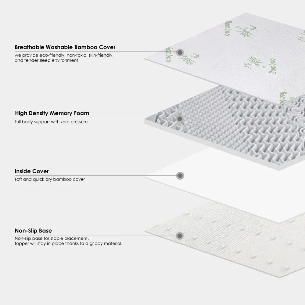 6cm Memory Foam Mattress Topper with Bamboo Cover - Single - Furniture > Mattresses > Mattress Toppers