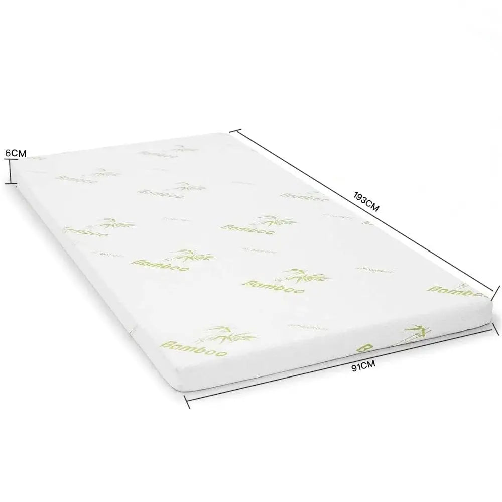 6cm Memory Foam Mattress Topper with Bamboo Cover - Single - Furniture > Mattresses > Mattress Toppers