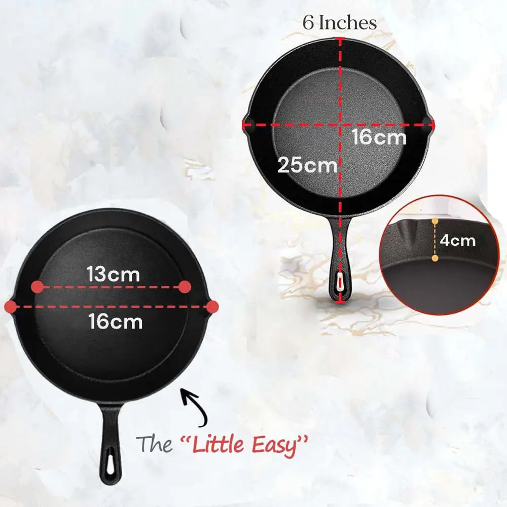 6inch 16cm Cast Iron Skillet Cookware Chef Quality Pre-Seasoned Pan Pans - Home & Garden > Kitchenware > Skillets &