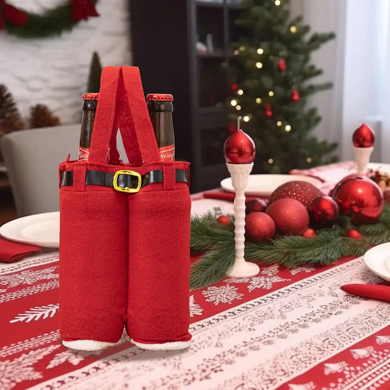6pcs Big one Christmas Decoration Supplies Christmas Pants Gift Bags Small Pants Candy Bags Tote Bags Wine Bottle Sets