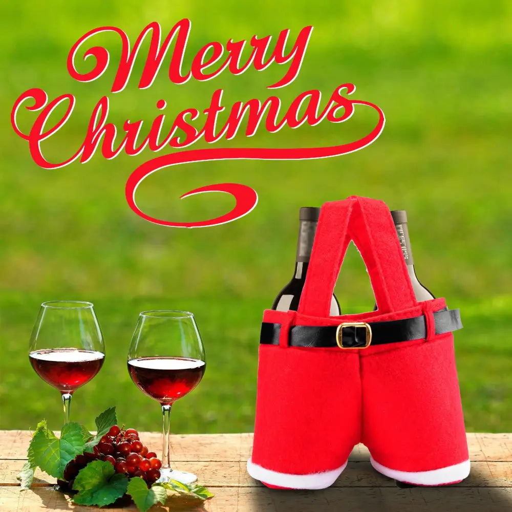 6pcs Big one Christmas Decoration Supplies Christmas Pants Gift Bags Small Pants Candy Bags Tote Bags Wine Bottle Sets