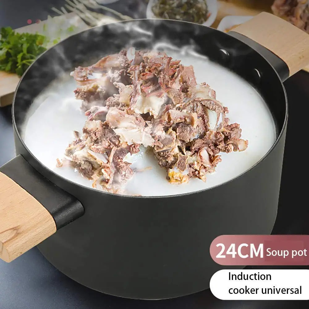 6Pcs Cookware Set Non-Stick Soup Pot Wok Fry Pan Lid Kitchen Kitchen Restaurant Cookware - Home & Garden > Kitchenware